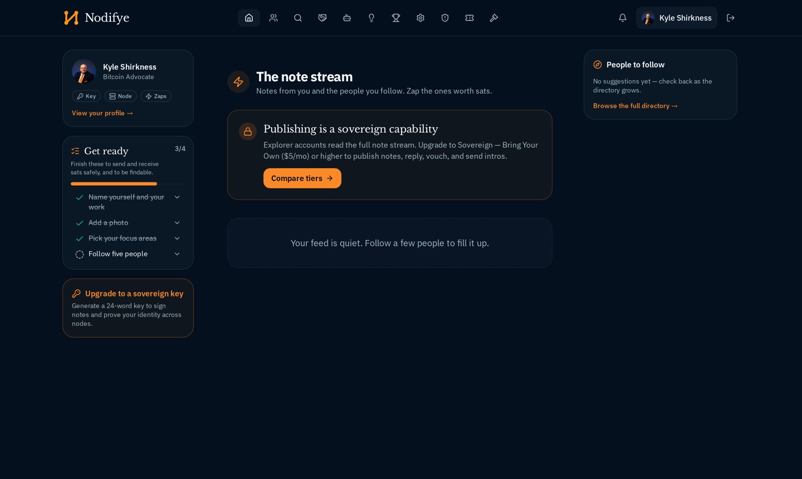 The Nodifye note stream showing chronological notes from followed members