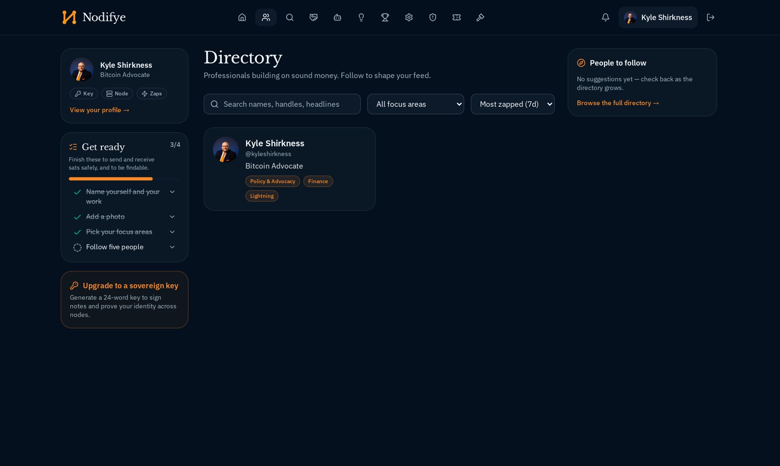 The Nodifye directory with focus area filters and most-zapped sorting